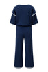 Contrast Trim Textured Knit Half Sleeve Drop Shoulder Drawstring Waist Wide Leg Two Piece Pant Set